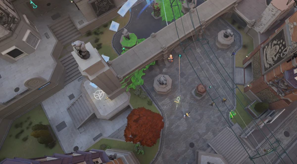 Top-down view of a Deadlock lane with zipline